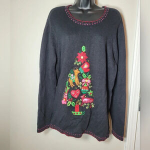 Quacker Factory Light Up Christmas Tree Sweater sz XL